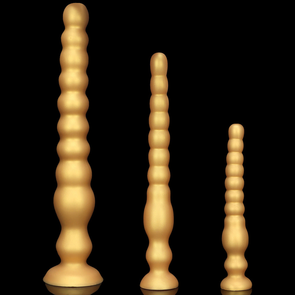 Long Anal Dildo Gold Silicone Beads