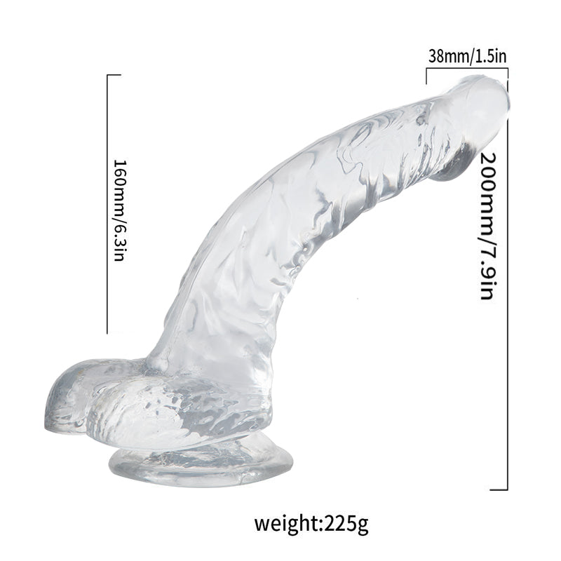 8 Inch Clear Suction Curved Jelly Dildo