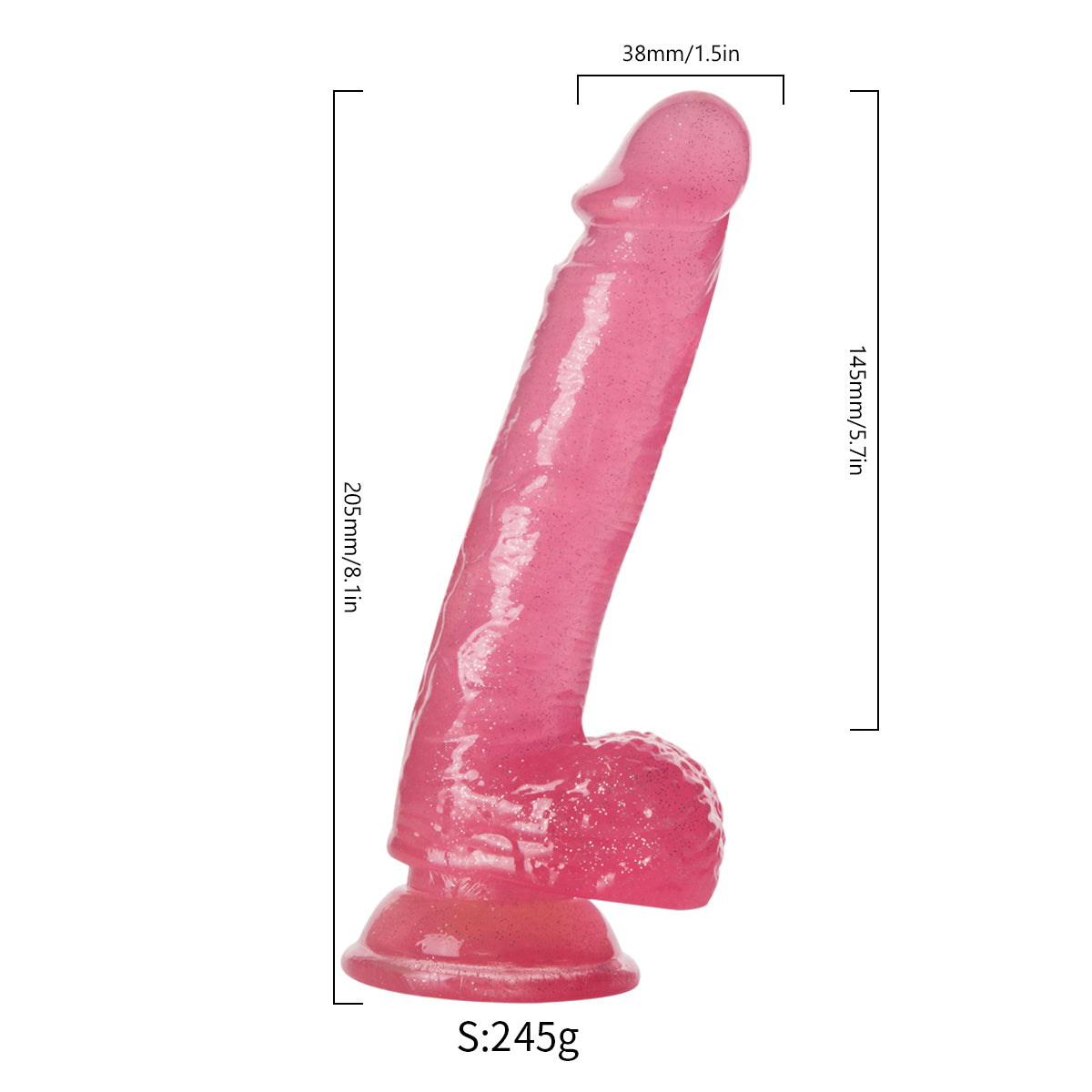 8 Inch Pink Glitter Jelly Dildo
