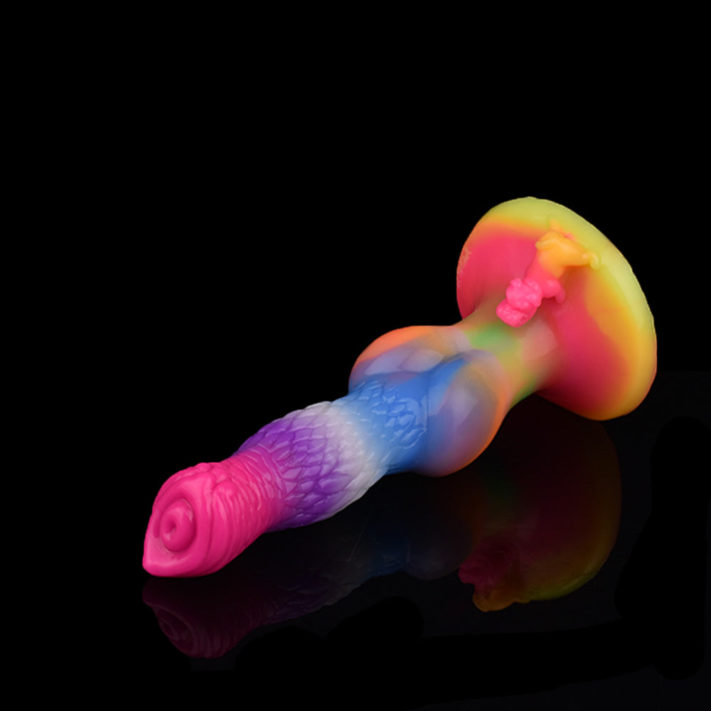 8 Inch Glow In The Dark Dog Rainbow Dildo