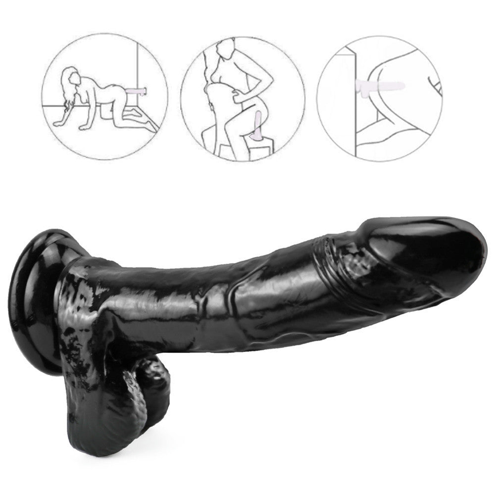 7 Inch Realistic Black Dildo with Eggs