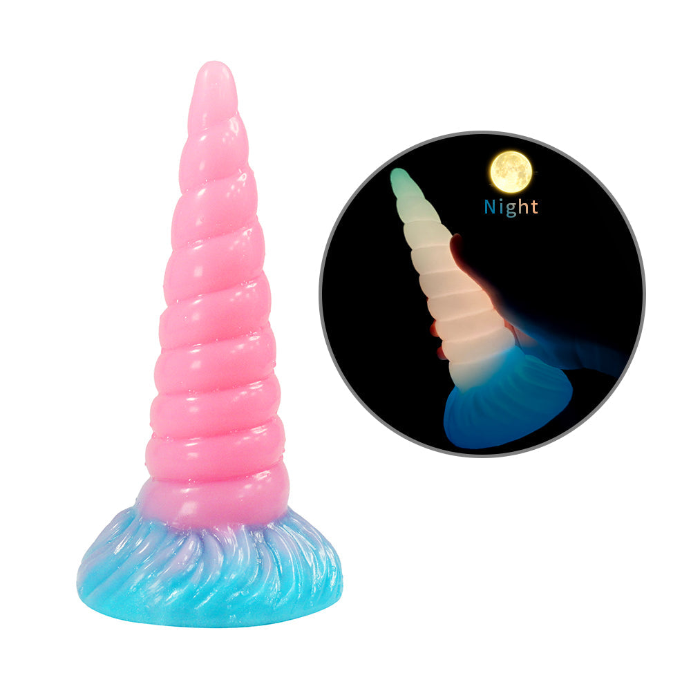 8 Inch Threaded Glow In The Dark Unicorn Dildo