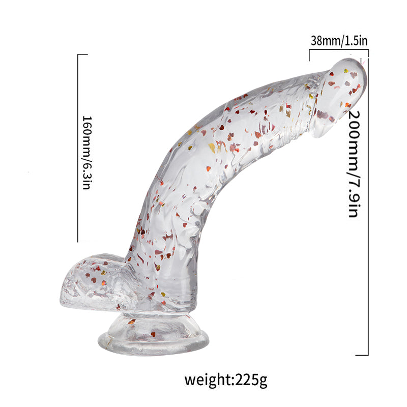 8 inch Clear Glitter Curved Dildo