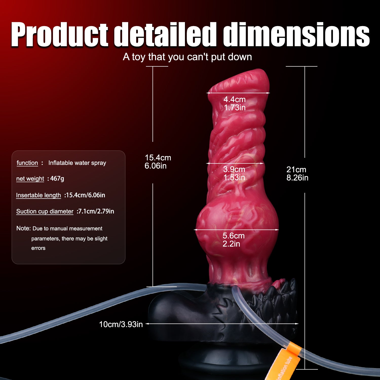 8 Inch Red Wolf Cock Inflatable Ejaculating Dildo