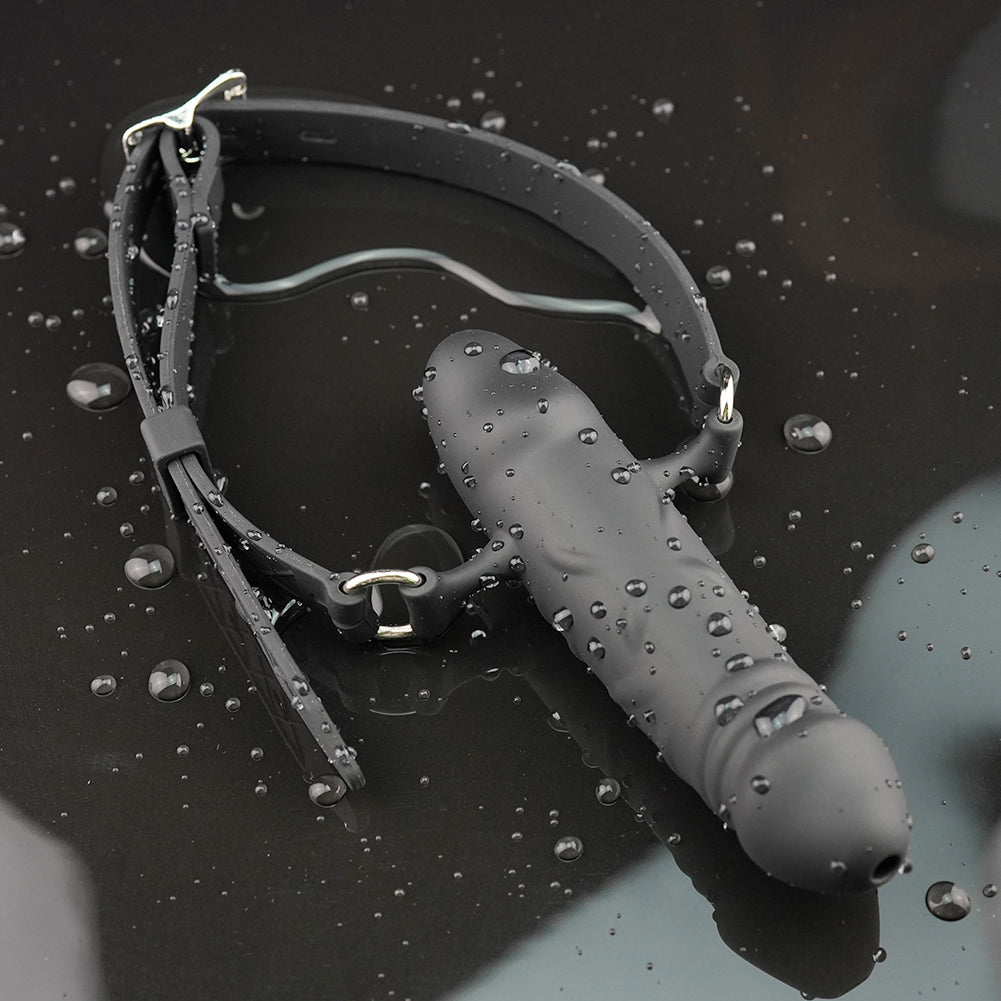 Black Silicone Strap On Face Dildo Gag