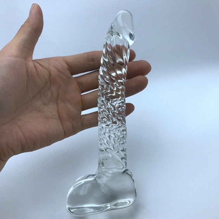 Godemichet en verre transparent à texture réelle de 7 pouces