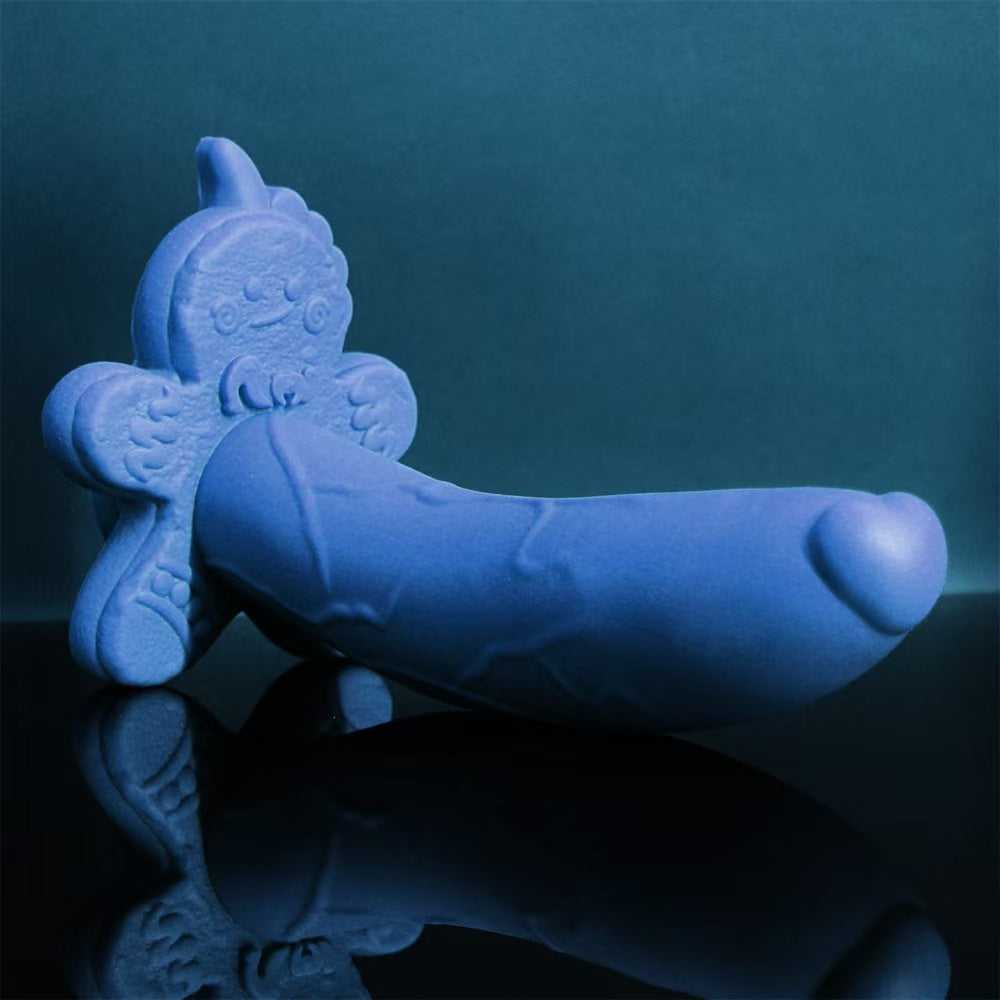 7 Inch Blue Cute Gingerbread Man Pegging Dildo