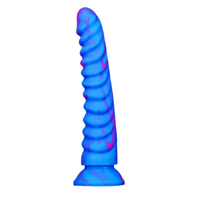 Blue 8 Inch Dragon Scale Ribbed Silicone Dildo