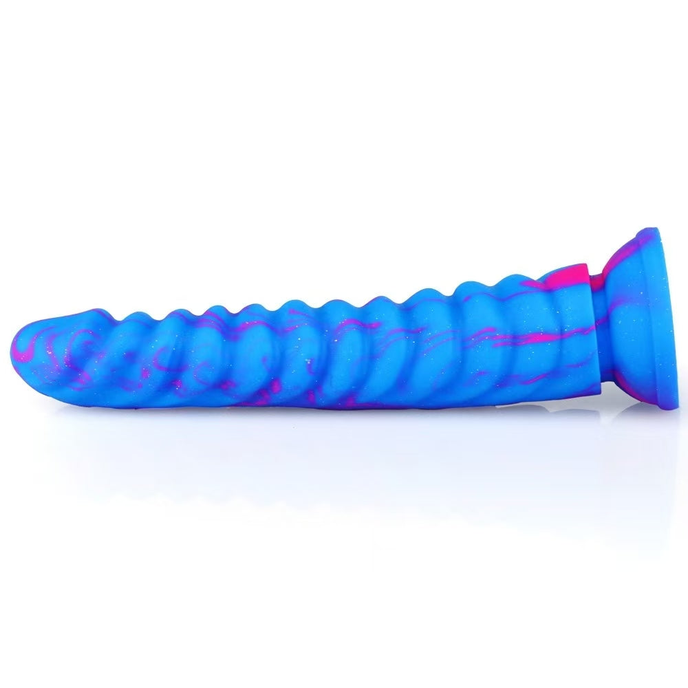 8 Inch Blue Ribbed Dragon Scale Dildo