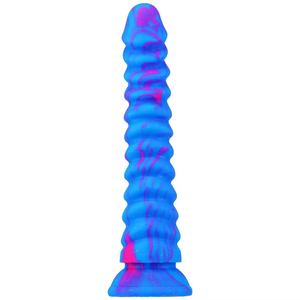 8 Inch Blue Ribbed Dragon Scale Dildo
