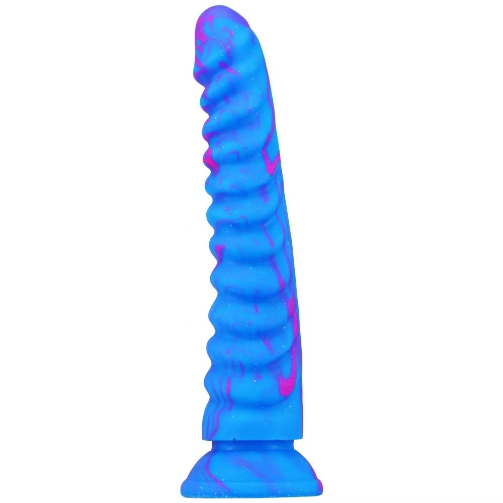 8 Inch Blue Ribbed Dragon Scale Dildo