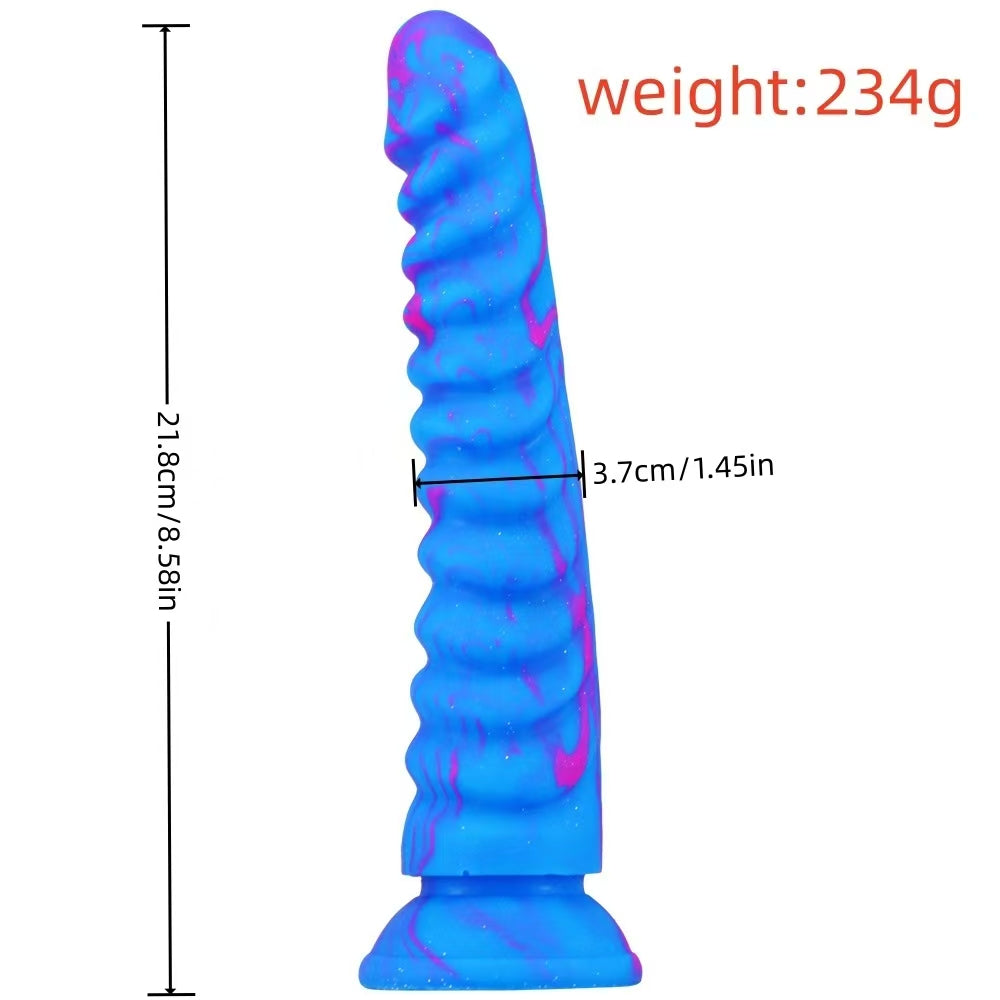8 Inch Blue Ribbed Dragon Scale Dildo
