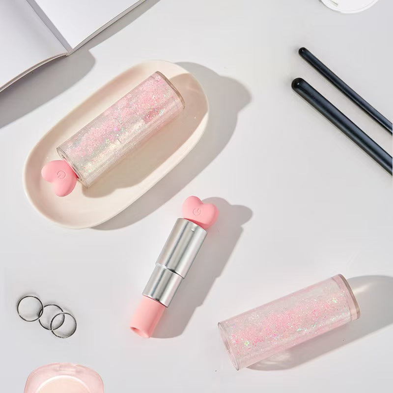 Pink Glitter Lipstick Shape Clitoris Vibrator