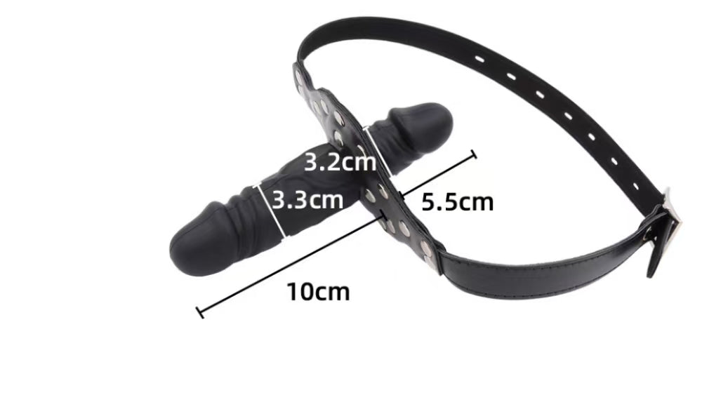 Black Leather Straps Brown Dildo Gag