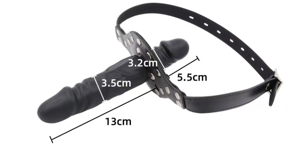 Black Leather Straps Brown Dildo Gag