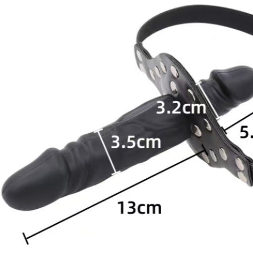 Black Leather Strap Face Dildo Gag