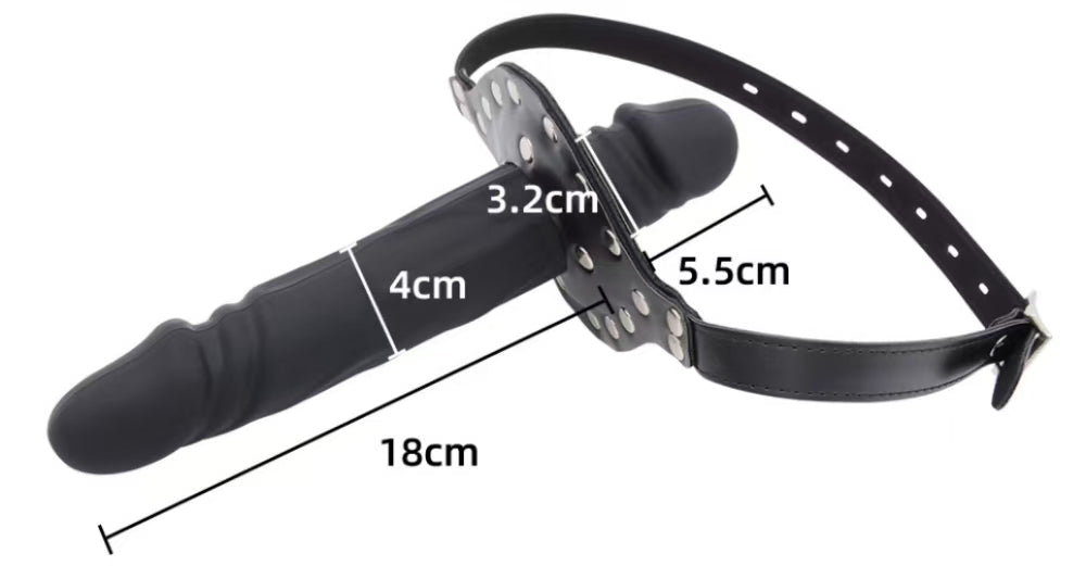 Black Leather Straps Brown Dildo Gag