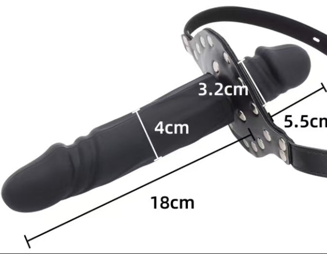Black Leather Strap Face Dildo Gag