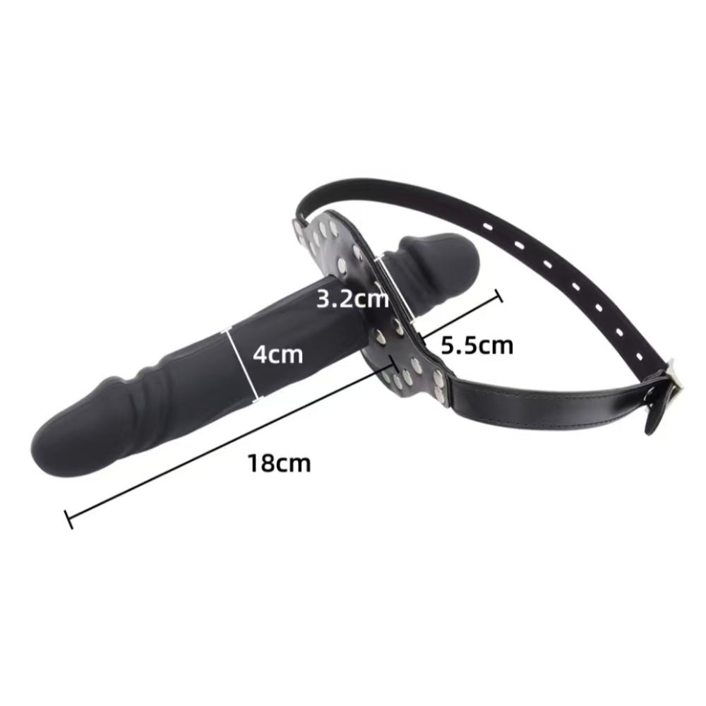 Leather Strap On Face Double Ended Dildo Gag