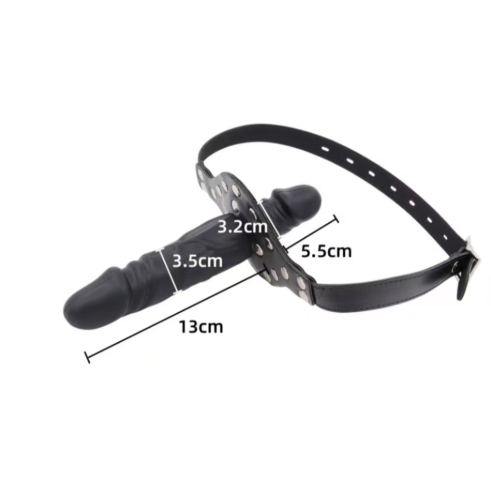 Leather Strap On Face Double Ended Dildo Gag