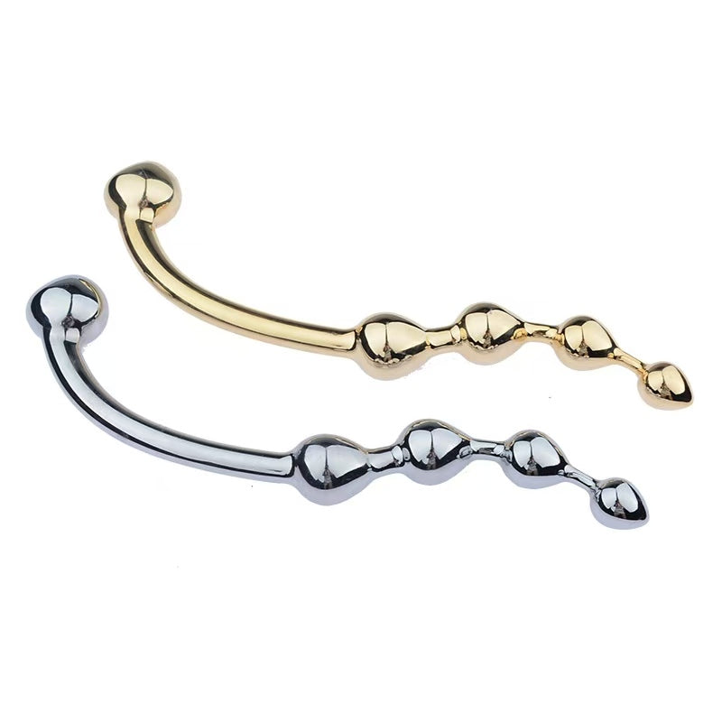 Stainless Steel Anal Pull Beads Curved Metal Dildo