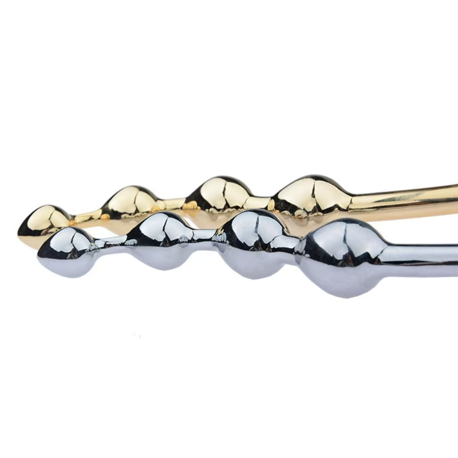 Stainless Steel Anal Pull Beads Curved Metal Dildo