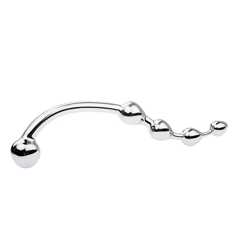 Stainless Steel Anal Pull Beads Curved Metal Dildo