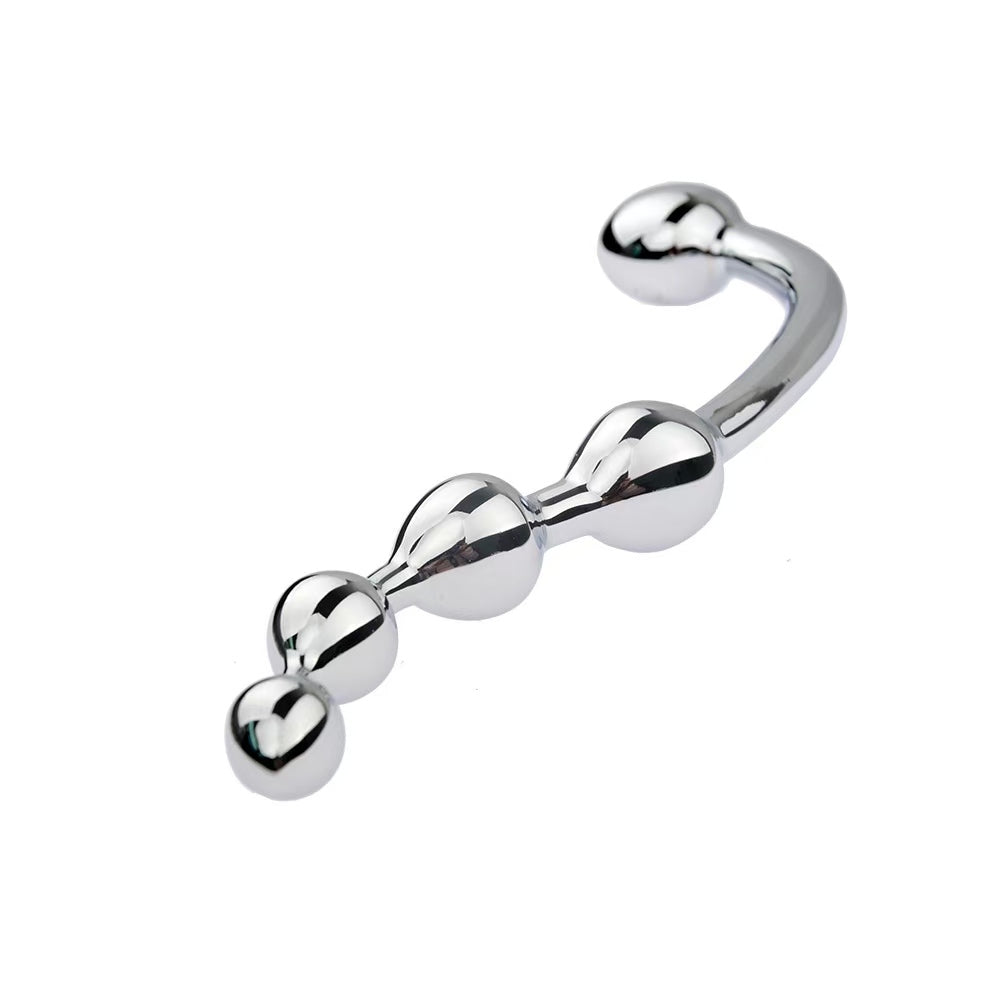 Stainless Steel Anal Pull Beads Curved Metal Dildo