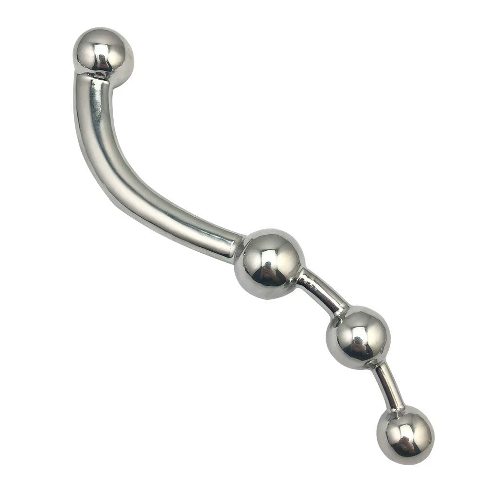 7 Inch Curved Beaded Metal Dildo