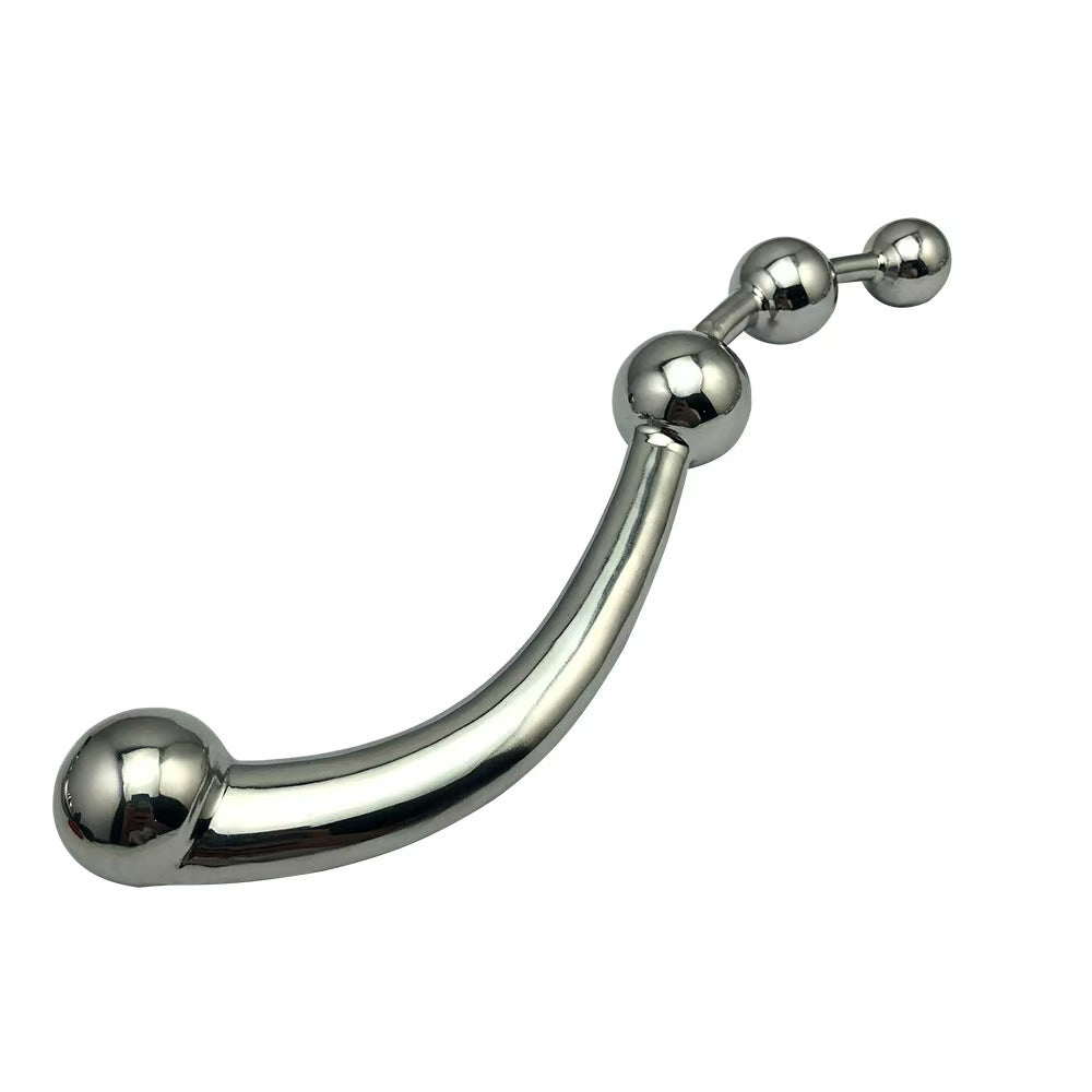 7 Inch Curved Beaded Metal Dildo