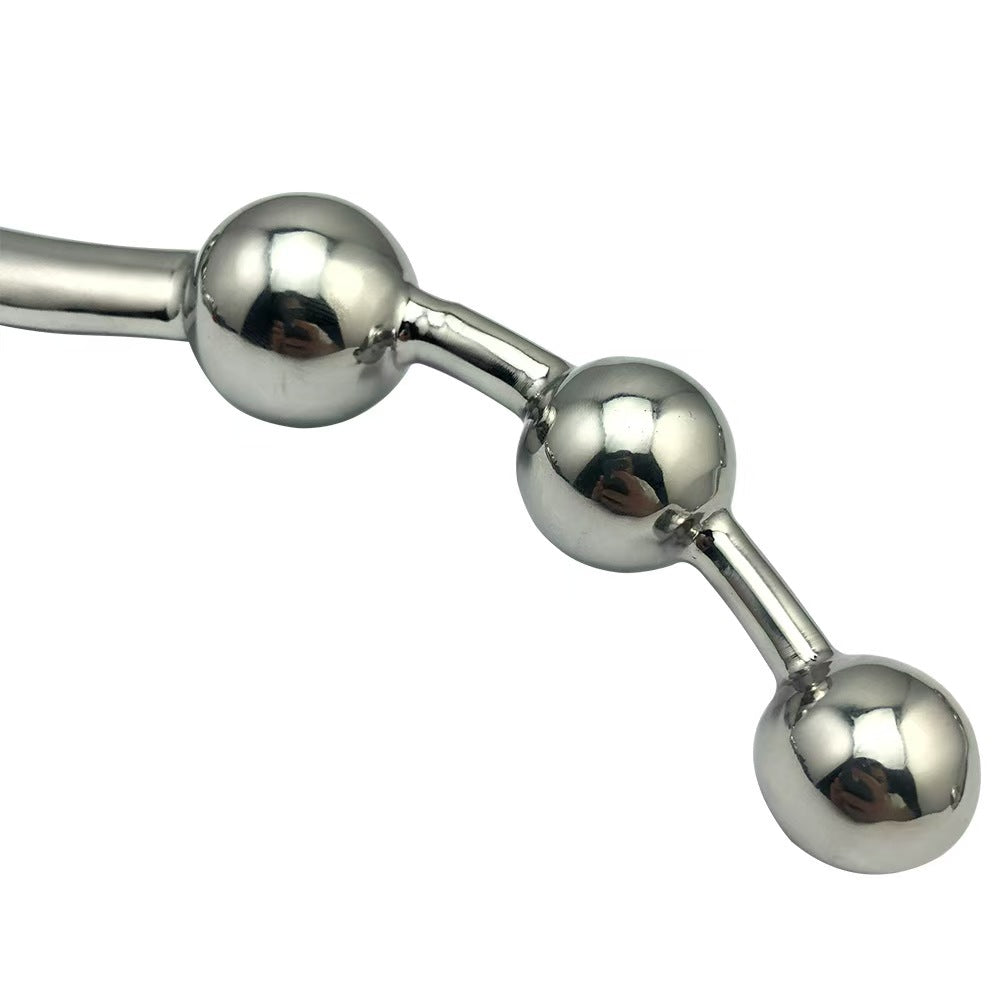 7 Inch Curved Beaded Metal Dildo