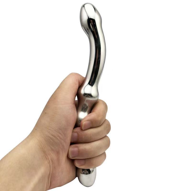 S Shaped Curved Beaded Stainless Steel Metal Dildo