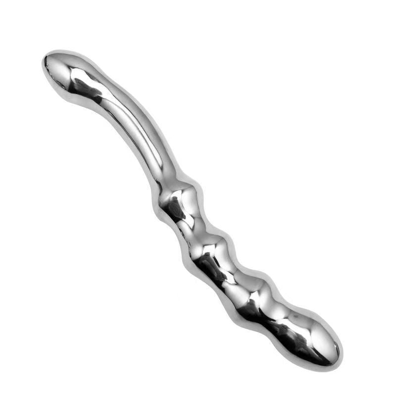 S Shaped Curved Beaded Stainless Steel Metal Dildo