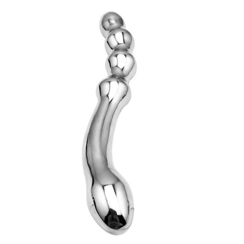 S Shaped Curved Beaded Stainless Steel Metal Dildo