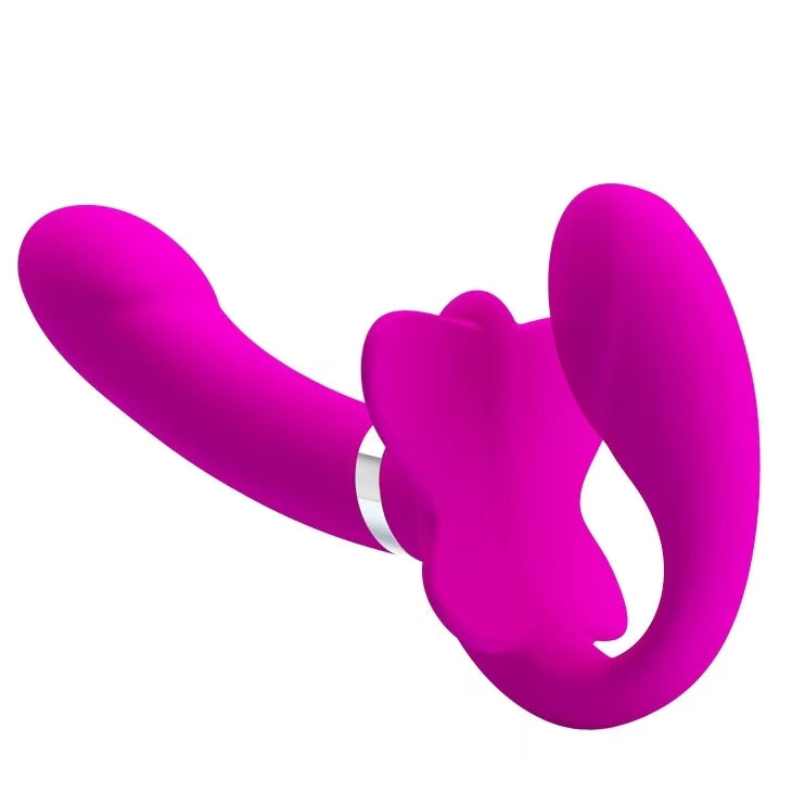 Pink Silicone 7 inch Vibrating Strapless Strapon