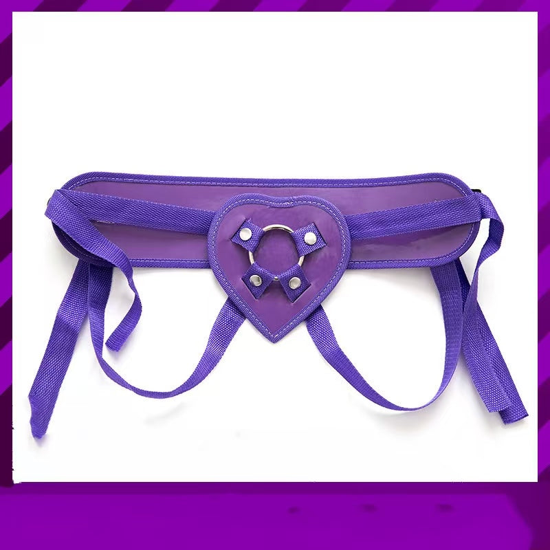 Purple Love Heart Shiny Leather Strap On Harness