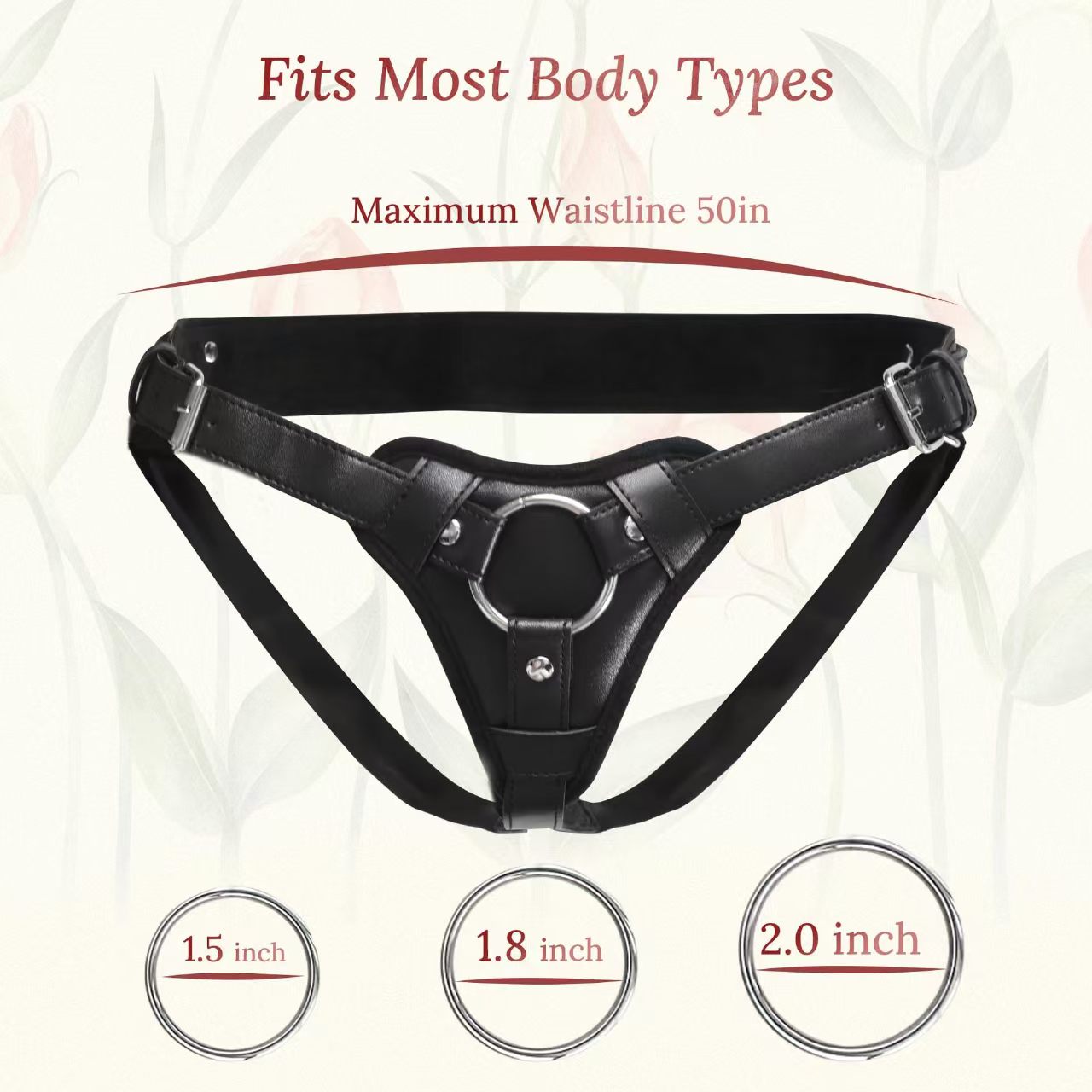 Premium Leather Triple Ring Black Strap On Harness