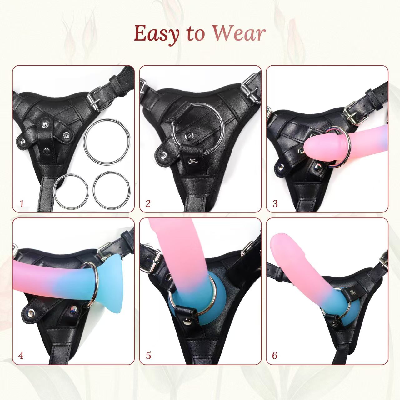 Premium Leather Triple Ring Black Strap On Harness