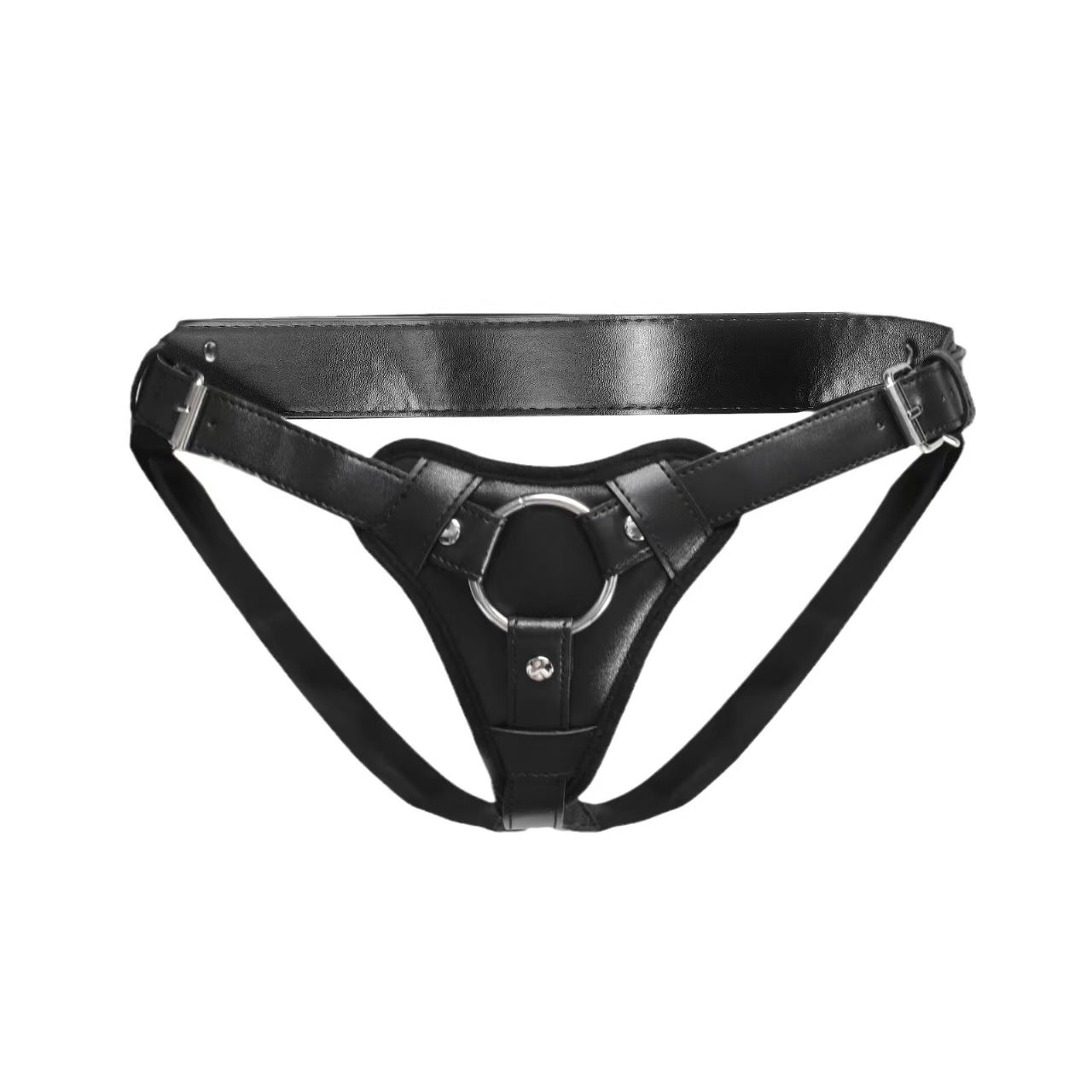 Premium Leather Triple Ring Black Strap On Harness
