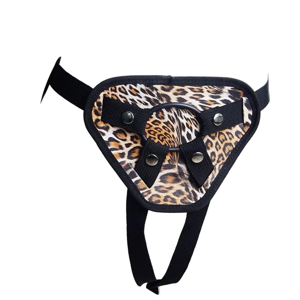 Leopard Print Removable Three Ring Strap On Harness