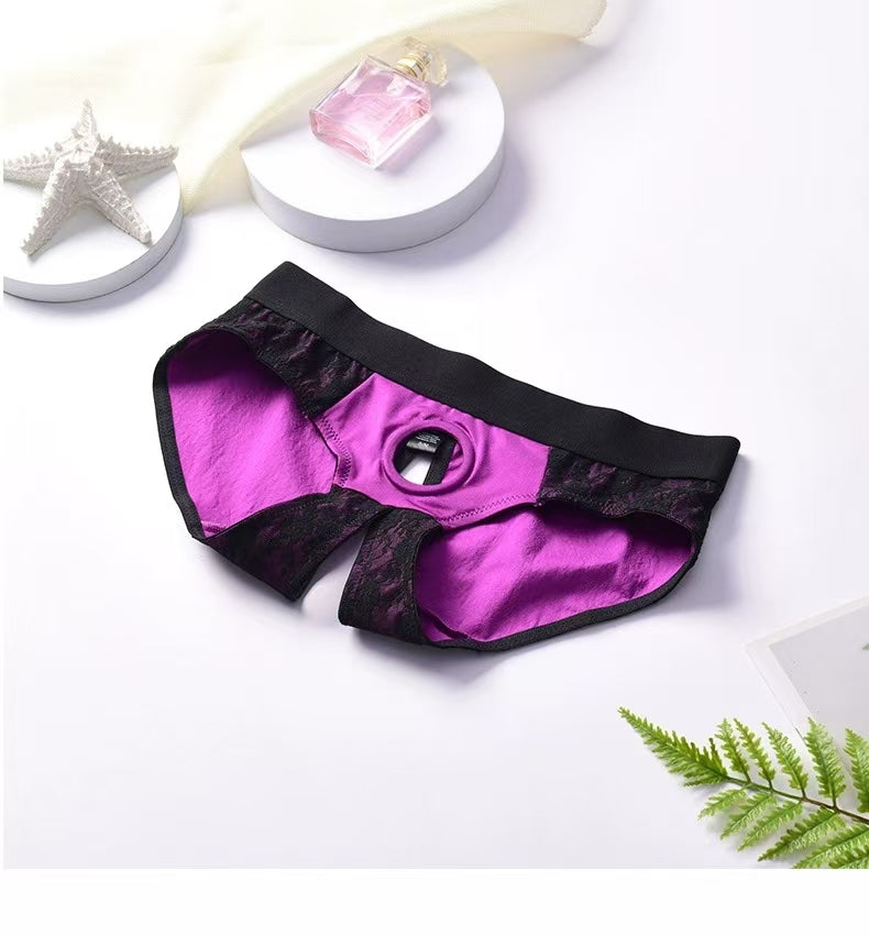Crochless Pantie Purple Lace Sexy Strap On Harness