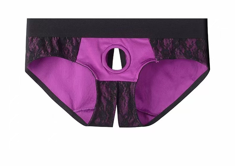 Crochless Pantie Purple Lace Sexy Strap On Harness
