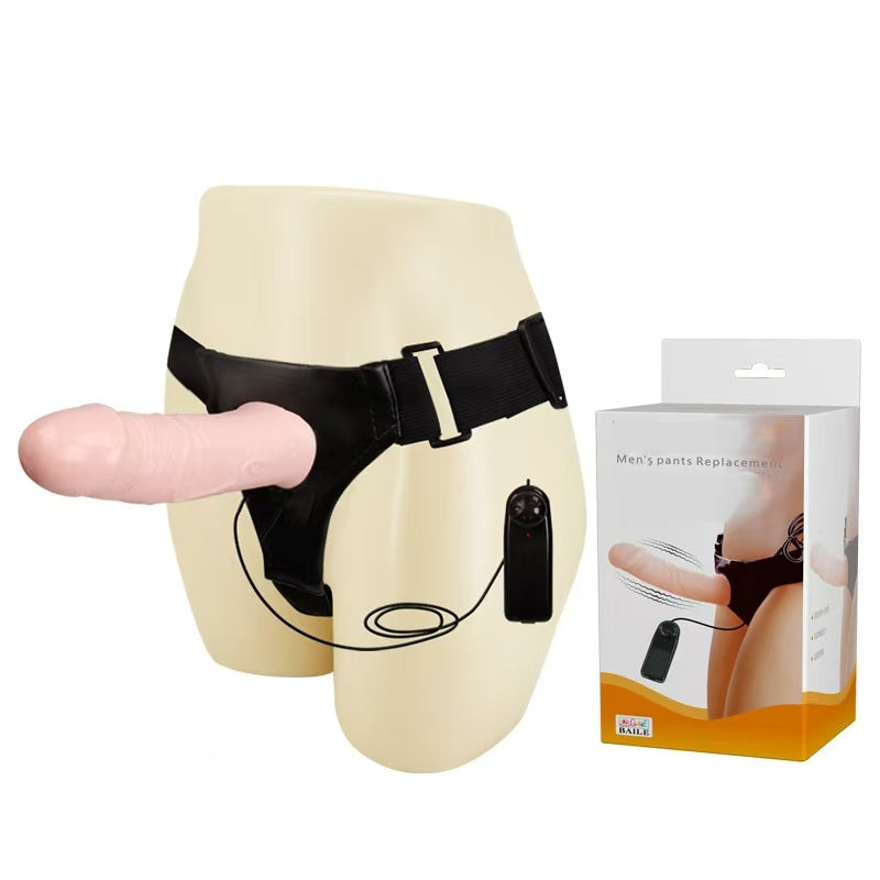 Male Wears Hollow Vibrating Strap On Dildo