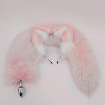 27 Inch Real Fur Pink Fox Tail Butt Plug