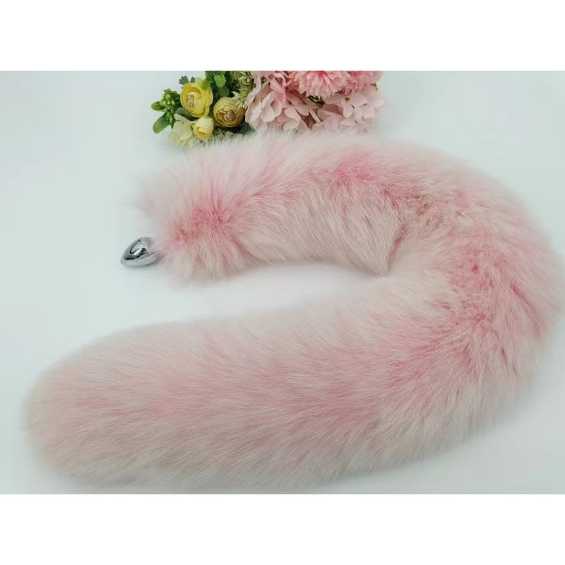 27 Inch Real Fur Pink Fox Tail Butt Plug