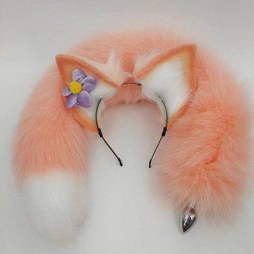 Orange Pink Metal Furry Fox Tail Butt Plug