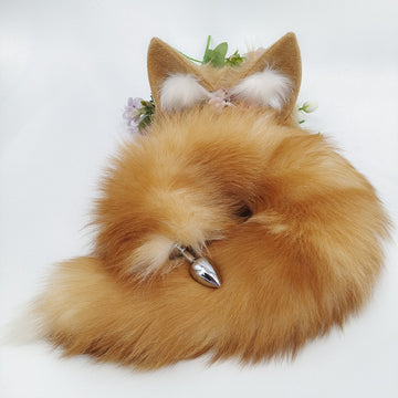 Real Fur Orange-Brown Fox Tail Butt Plug