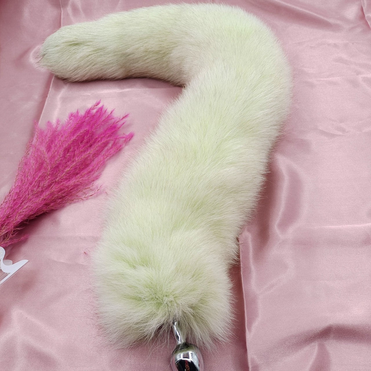Lime Green 27 Inch Furry Fox Tail Butt Plug