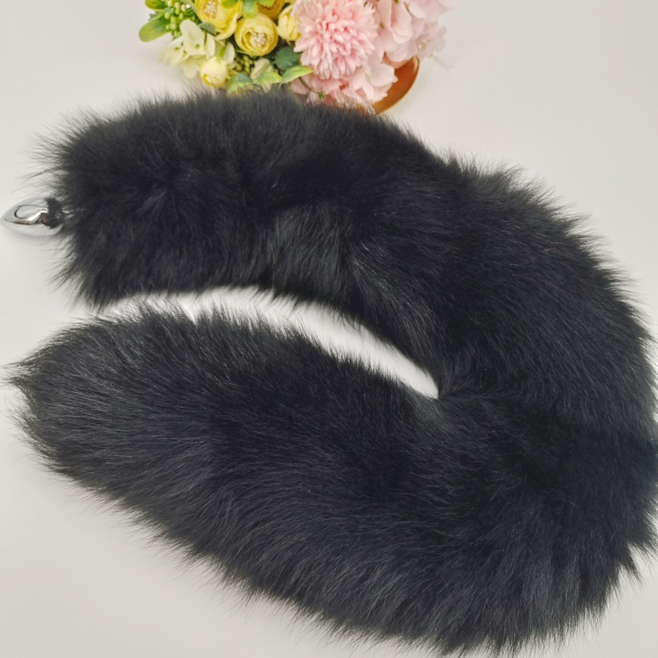 Shiny Black Furry Metal Fox Tail Butt Plug