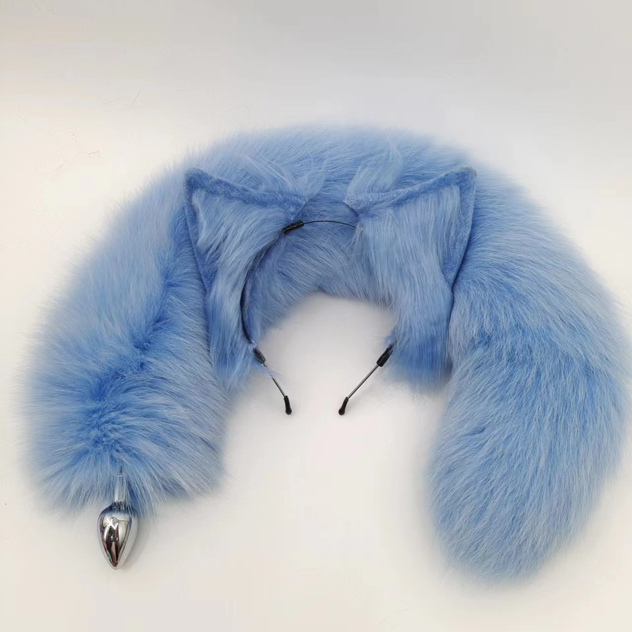 Metallic Blue Fox Tail Butt Plug